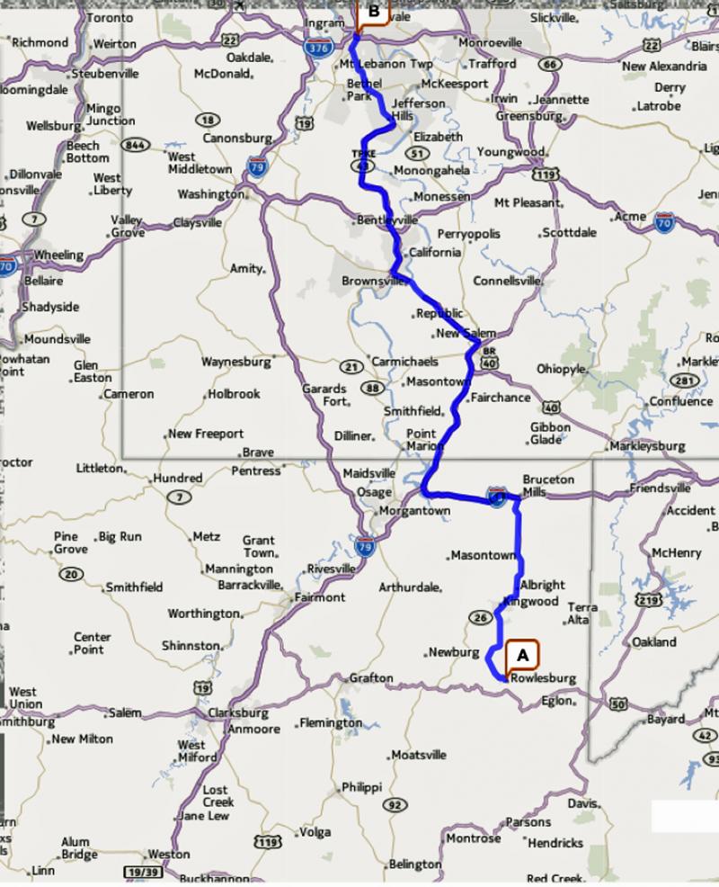 Located South of Pittsburgh